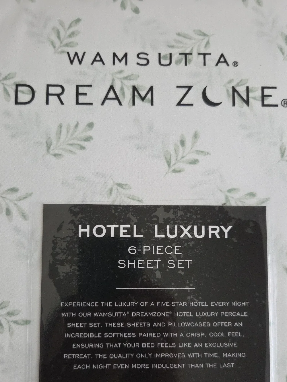 Wamsutta Dream Zone KING Cotton Percale 6 piece Sheet Set Green Leaf on white